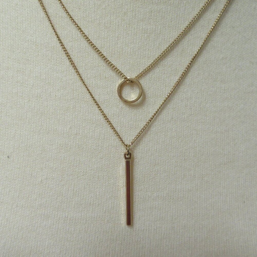 H&M Double Strand Layered Necklace Gold Tone Fashion Jewelry Adjustable NEW